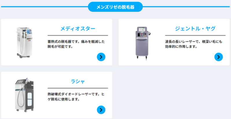 メンズリゼの脱毛機３種