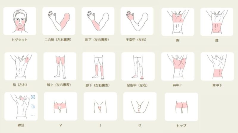 自由に選べる施術部位一覧