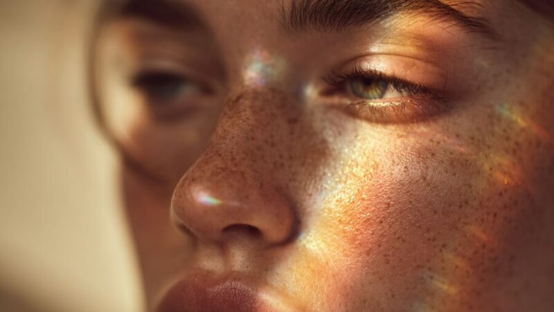 照明で顔が照らされる